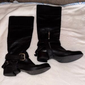 Miu Miu Black Leather Knee-High Womens Buckle Biker Boots Gently Loved 38